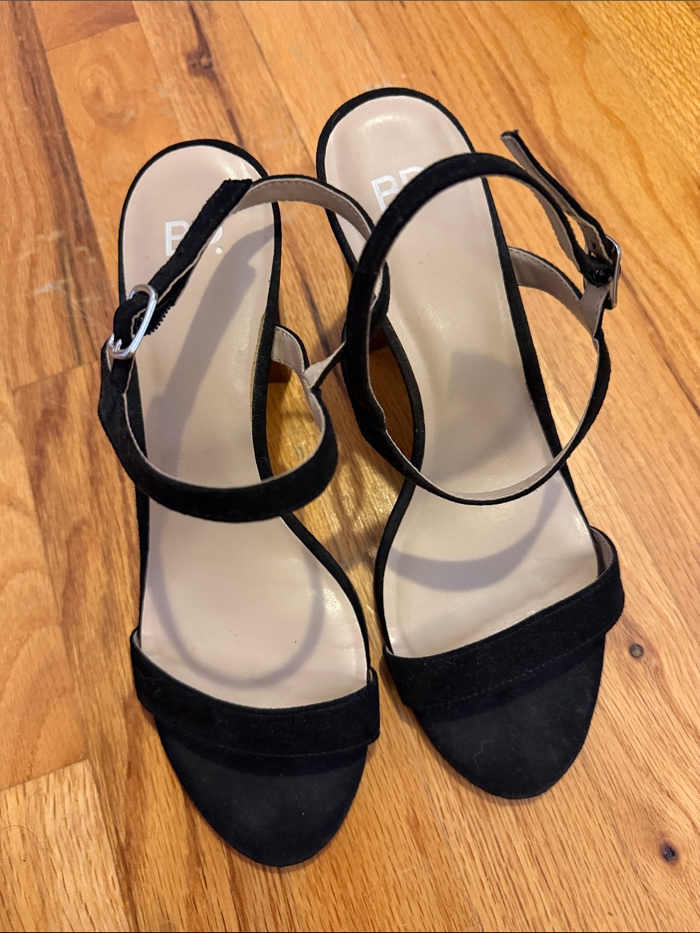 bp Black Suede Ankle-Strap Heels